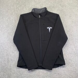 TESLA Softshell Jacket Size Small Black Logo Embroidered Fleece Lined Zip Fossa